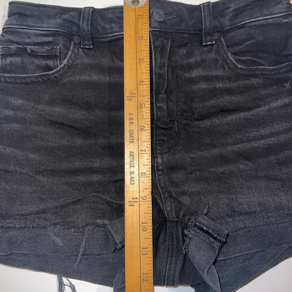American Eagle Mom Shorts Women 2 Black Excellent High Waisted Raw Hem Stretch - Picture 9 of 10